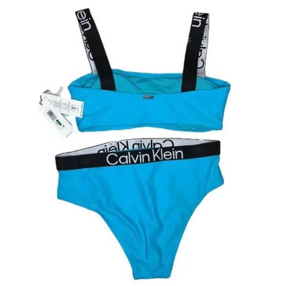 CALVIN Klein NWT Blue Logo Bikini Swim Suit Set L - Picture 3 of 6